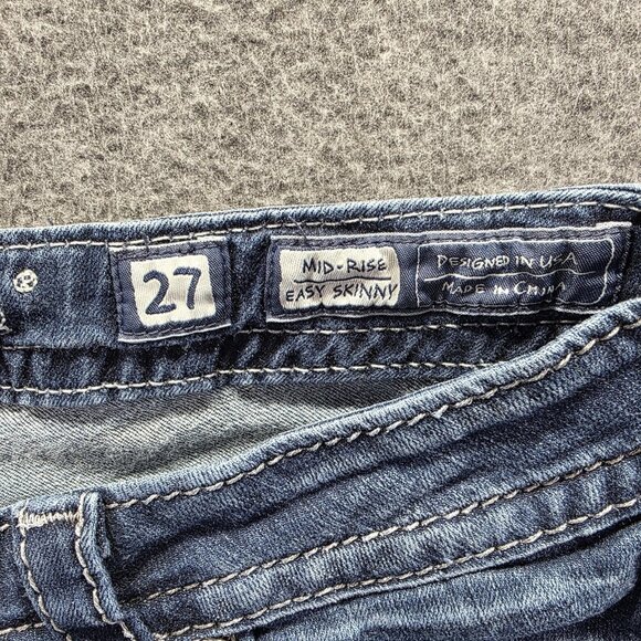 Miss Me Jeans Womens 27 Blue Mid Rise Easy Skinny Embellished Raw Hem *Cut off* - Picture 3 of 10